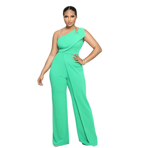 Sexy mouwloze enkele schouder jarretel hoge taille kantoor rechte jumpsuit