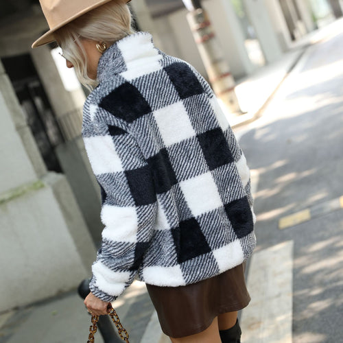 Long Sleeve Pullover Plaid Printed Polyster