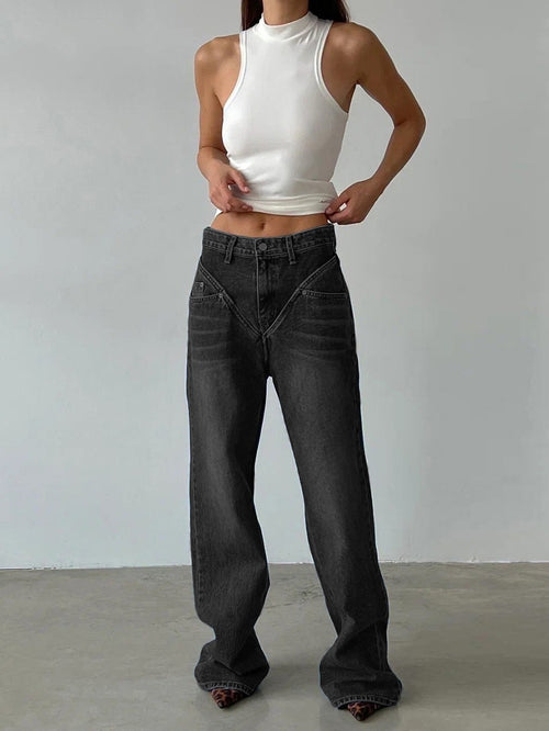 Stand Alone Stitching Loose Slimming Denim Trousers Women