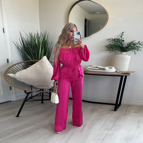 Off-shoulder effen kleur balgzak Elegante dameskleding jumpsuit