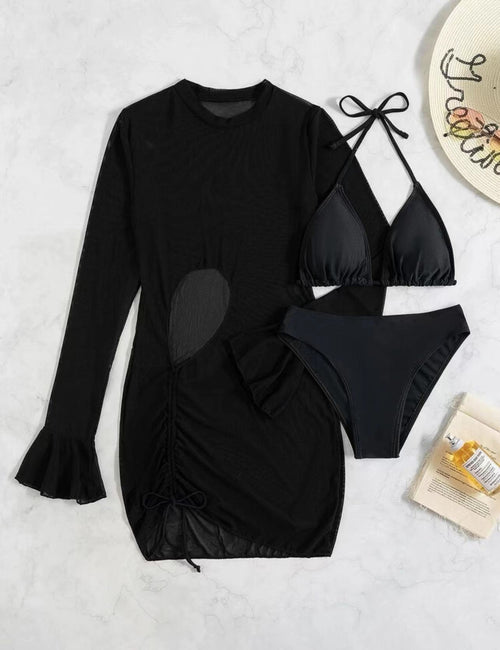 First See Clothing Bikini Three Piece Swimsuit Women Sexy Solid Color Slimming Blouse Swimsuit