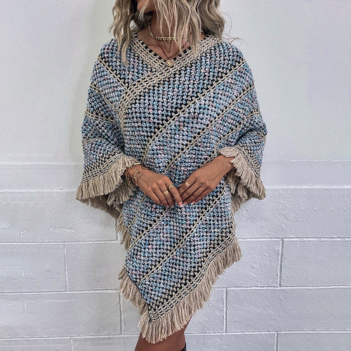 Color Striped Ethnic Style Tassel Pullover