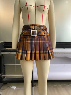 Plaid Woolen Skirt Women Autumn Winter Thickening Zipper Skirt Plaid Retro A  line Pleated Skirt