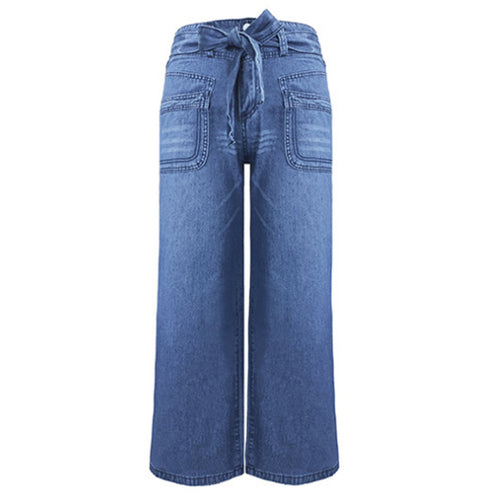 Plus Size Women Clothing Jeans  Eway Lace-up Washed Wide-Leg Jeans