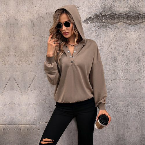 Autumn Women Clothing Solid Color Long Sleeve Hooded Sweater for Women