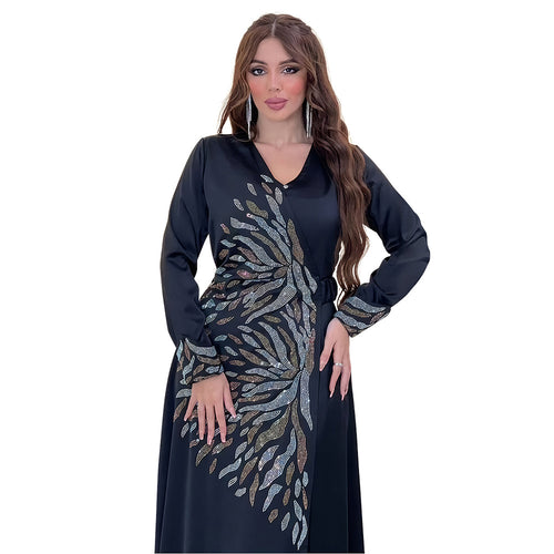 Diamond-studded Abaya Satin Cardigan Robe