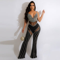 See through Sexy Rhinestone Jumpsuit