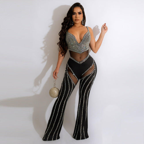 Doorzichtige sexy strass jumpsuit