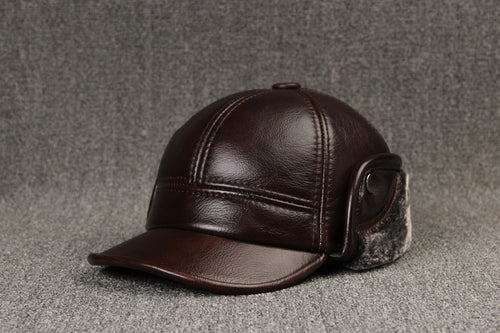 Cow Leather Hat Men Thick And Warm Middle-aged And Elderly People - SIMWILLZ 