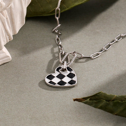 Sterling Silver Checkerboard Necklace Female Ins Style