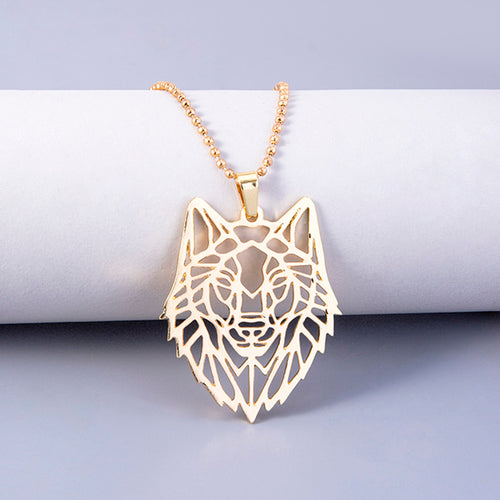 Stainless Steel Hollow Wolf Head Pendant Necklace For Men Animal Jewelry