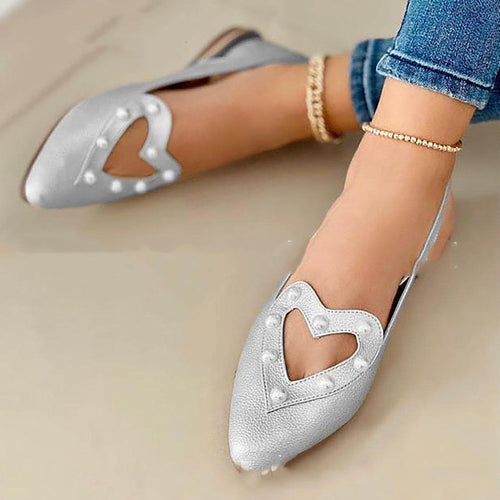 Casual Flat Shoes Female Pointed Toe Hollow Rhinestone Shoes