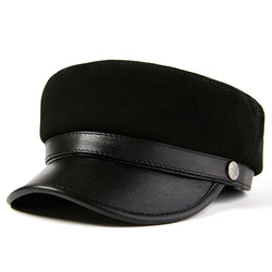 Fashion Sheepskin Flat-top Hat Youth Student's Hat Unisex Leather Hat Korean Casual Navy Hat - SIMWILLZ 