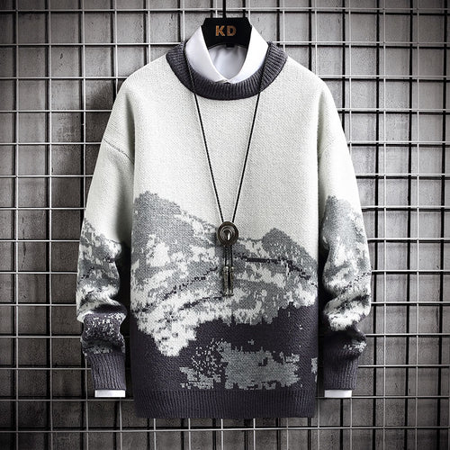 Snow Mountain Sweater Men Gradient Casual Knit Sweater