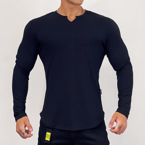 Men's Training Solid Stripe Elastic Sports Shirt