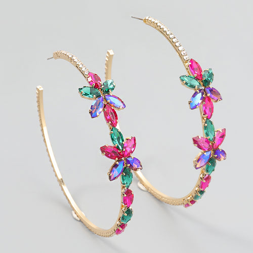 Rhinestone Flower Earrings European And American Earrings Trendy Female Earrings