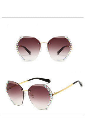 Sunglasses Female Korean Fashion Rimless Crystal Cut-edge Sunglasses