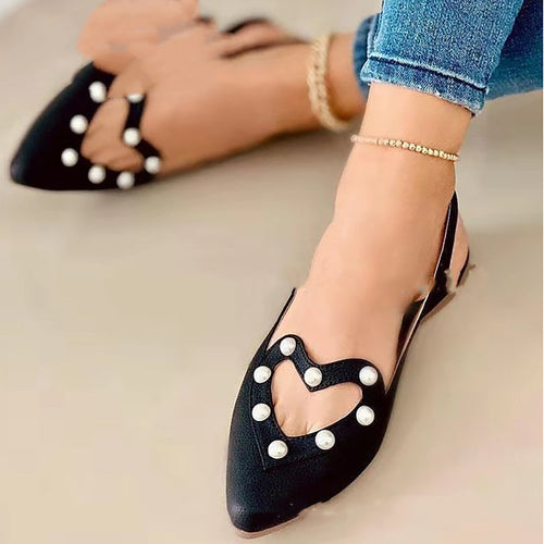 Casual Flat Shoes Female Pointed Toe Hollow Rhinestone Shoes