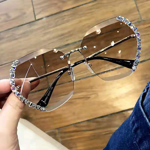 Zonnebrillen voor dames Koreaanse mode randloze kristallen hypermoderne zonnebril