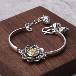 925 Sterling Silver Lotus Bracelet Female Can Turn