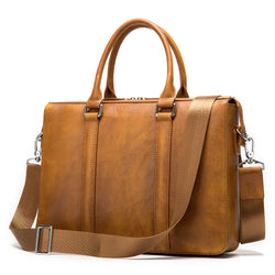 Men's Simple Solid Color Leather Briefcase - SIMWILLZ 