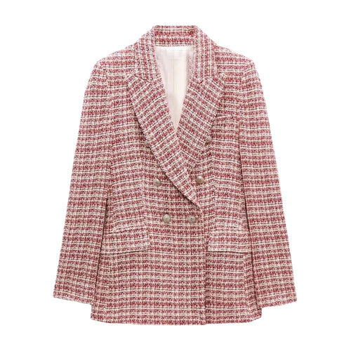 Textured Double-breasted Casual Ladies Blazer